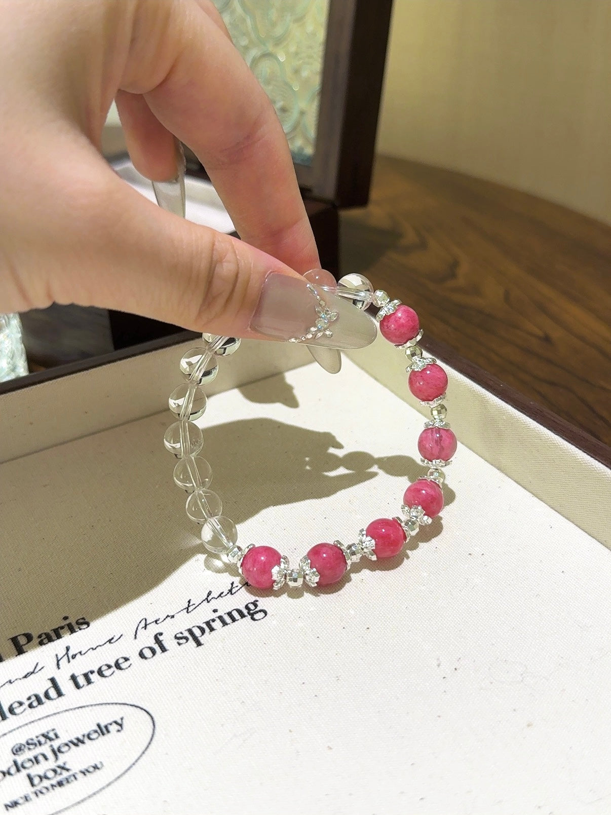 ▫️▪️ Rose stone white crystal bracelet